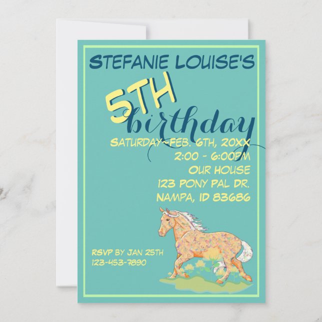 Orange Palomino Birthday III (aquamarin) Einladung (Rückseite)