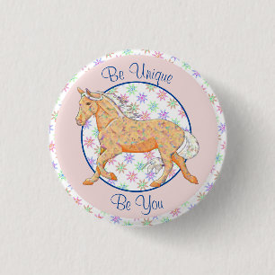 Orange Palomino Horse (rosa/blau) Button