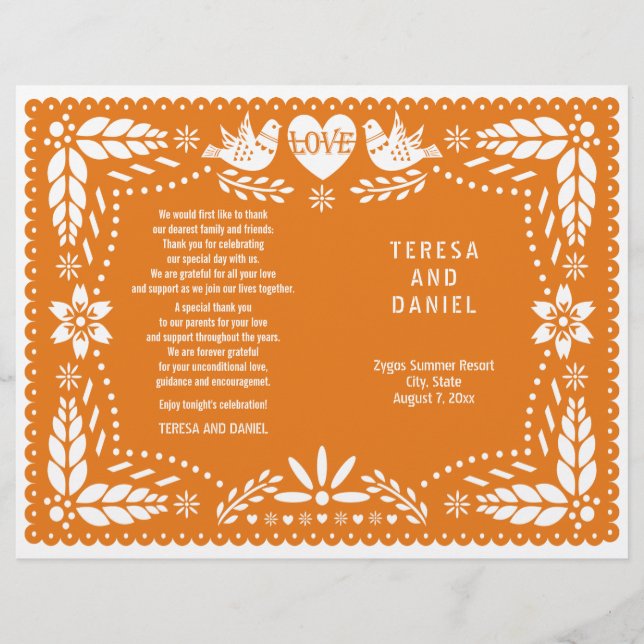 Orange Papel Picado Hochzeitsfiesta (Vorderseite)