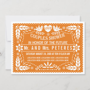 Orange Papel-Picado-Hochzeitspaare-Brautparty Einladung