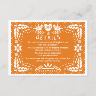 Orange Papel picado Liebhaber von Vögeln Hochzeits Begleitkarte