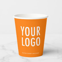 Orange Paper Cups Custom Business Logo 8 oz