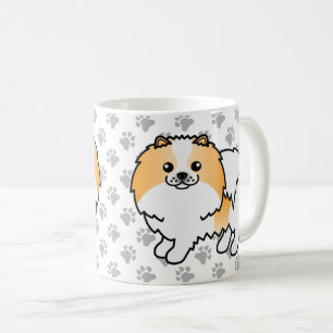 Orange Parti-Color Spitz Cartoon Dog & Paws Kaffeetasse