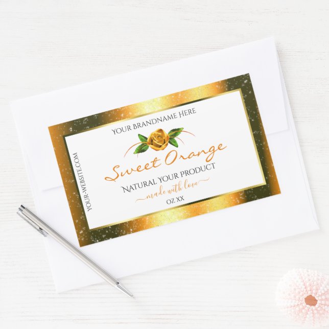 Orange Parties scintillant blanc Étiquette Rose Fl (Enveloppe)
