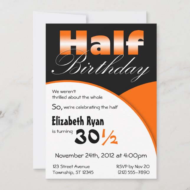 Orange-Party Einladungen zum halben Geburtstag (Vorderseite)