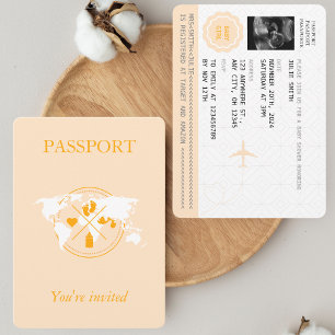 Orange Passport Travel Girl Baby Dusche Weltkarte Einladung