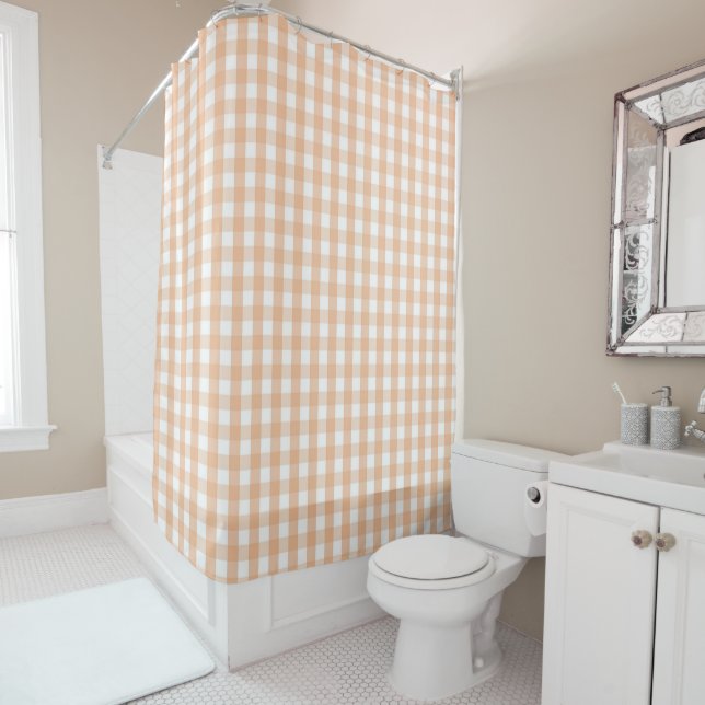 Orange Pastel Gingham Pattern Modern Farmhouse Duschvorhang (Beispiel)
