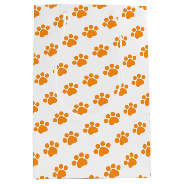Orange Paw Print Pattern Mittlere Geschenktüte (Vorderseite)