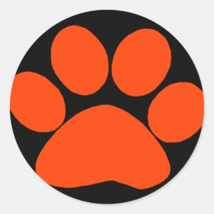 Orange Paw Print Runder Aufkleber
