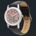 Orange PCB Circuit Board Design for IT Pros Armbanduhr<br><div class="desc">The Ultimate Aesthetic for Tech Visionaries Redefine your professional space with this high-definition graphic featuring a detailed Printed Circuit Assembly (PCBA). Captured in vibrant, deep orange tones with crisp silver and white conductive traces, this design showcases the intricate architecture of modern electronics—including integrated circuits, resistors, and capacitors—in stunning clarity. The...</div>