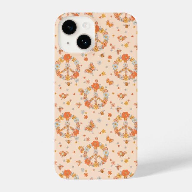 Orange Peace Floral Pattern iPhone 14 Hülle (Rückseite)