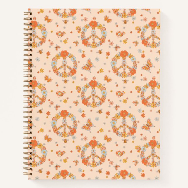 Orange Peace Floral Pattern Notizbuch (Vorderseite)