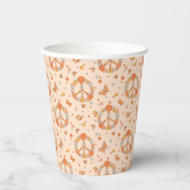 Orange Peace Floral Pattern Pappbecher (Vorderseite)