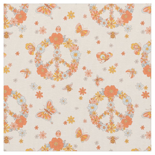 Orange Peace Floral Pattern Stoff (Nahaufnahme)