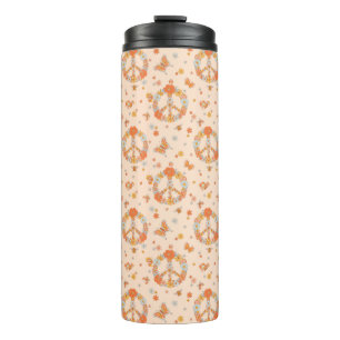 Orange Peace Floral Pattern Thermosbecher
