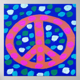 Orange Peace Sign auf Blue Poster