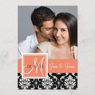 Orange Peach Black Damask Foto Save the Date