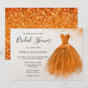 Orange Peach Glitzer Gourmet Dress Brautparty Einladung