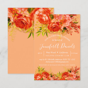 Orange Peach Gold Foil Rose Brautparty Einladung