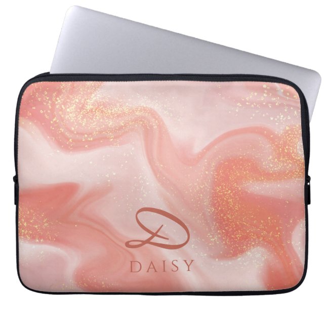 Orange Peach Gold Glitzer Marmor anpassbar Laptopschutzhülle (Vorderseite)