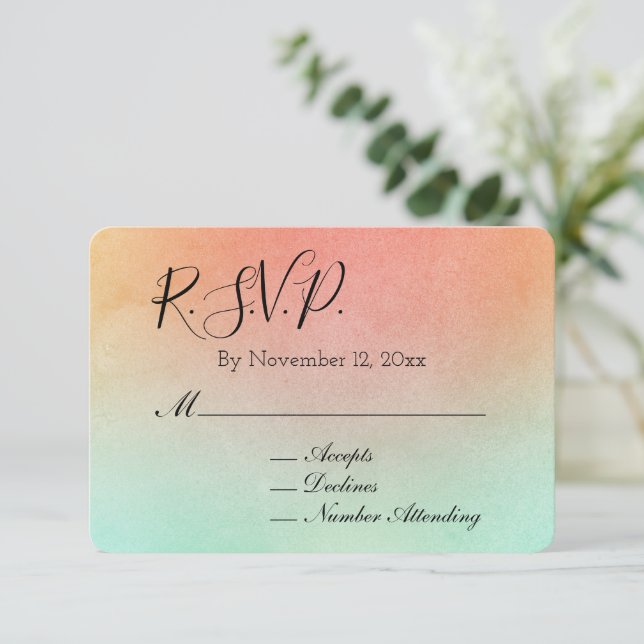 Orange Peach Mint Wedding RSVP Begleitkarte (Stehend Vorderseite)