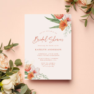 Orange Peach Pink Coral Floral Brautparty Einladung