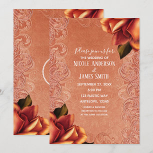 Orange Peach Vintag Antique Rose Elegante Hochzeit Einladung