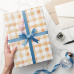Orange Peach White Plaid Stripes Birthday  Geschenkpapier<br><div class="desc">Orange Peach White Plaid Stripes Birthday</div>