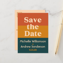 Orange Peacock Modern Retro Save the Date Postkart Ankündigungspostkarte