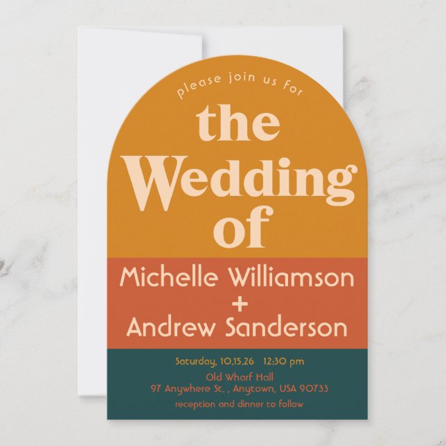 Orange Peacock Moderne Retro-Arched Einladung (Vorderseite)