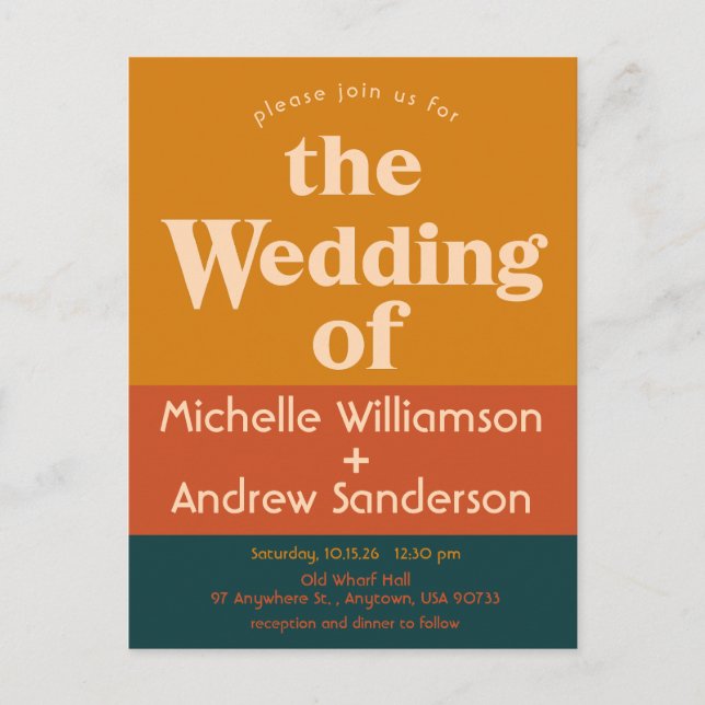 Orange Peacock Moderne Retro Einladungspostkarte (Vorderseite)