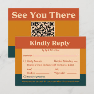 Orange Peacock Modernes Retro QR Code Response Car RSVP Karte
