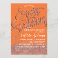 Orange Peel Rose Gold Glitzer Typografie Sweet 16