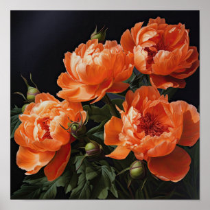 Orange Peonies Blume Art Print Poster