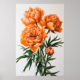 Orange Peonies Blume Art Print Poster