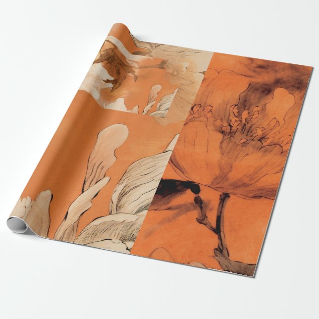 Orange Peonies Decoupage Collage Geschenkpapier (Ungerollt)