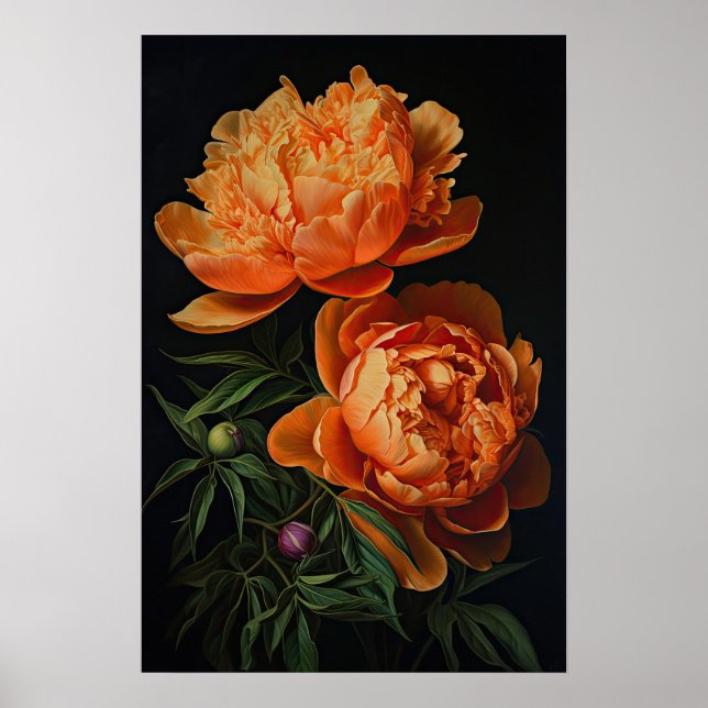 Orange Peonies Flower Art Imprimer Poster (Devant)