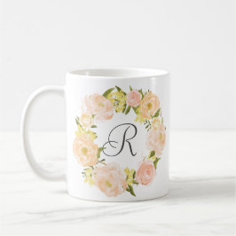 Orange Peonies Wreath Personalisierte Monogramm-Ta Kaffeetasse