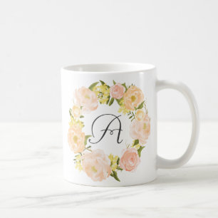 Orange Peonies Wreath Personnalisé Monogramme Mug