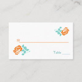Orange Peony on White mit türkisfarbenen Plateaus Platzkarte