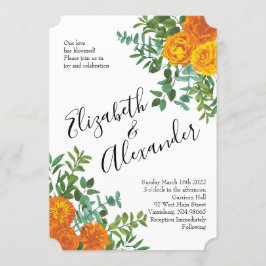 Orange Peony & Rose Floral Wedding Einladung