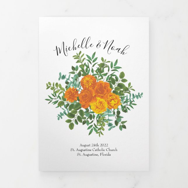 Orange Peony & Rose Floral Wedding Programmes (Page de couverture)