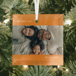 Orange Personalisiertes Foto Weihnachten Ornament Aus Glas