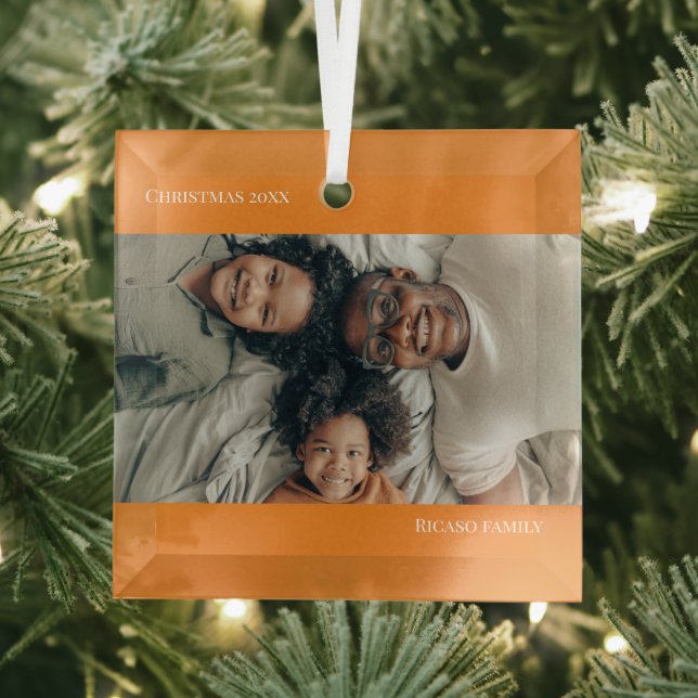 Orange Personalisiertes Foto Weihnachten Ornament Aus Glas (Insitu)