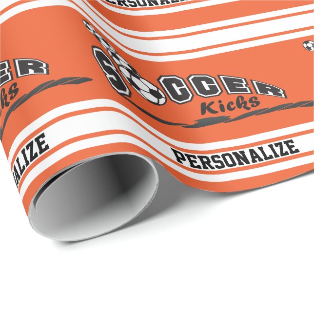 Orange Personalize Soccer Geschenkpapier (Rolleneckpunkt)