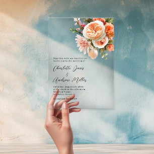 Orange Pfirsich rosa Blumen Hochzeit Acryleinladungen