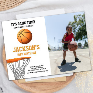 Orange Photo Basketball Ball Invitations Anniversa
