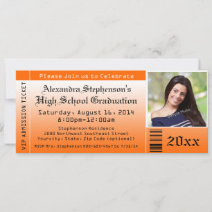 Orange Photo Graduation Billet Invitations