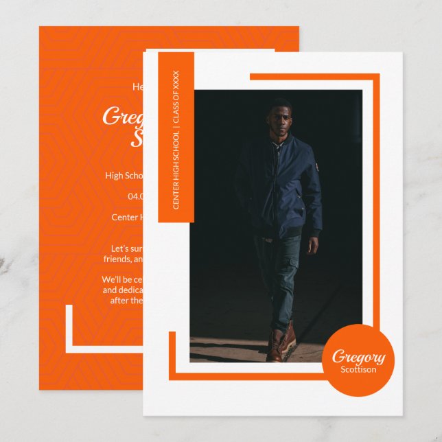 Orange Photo Moderne Invitation de la graduation p (Devant / Derrière)