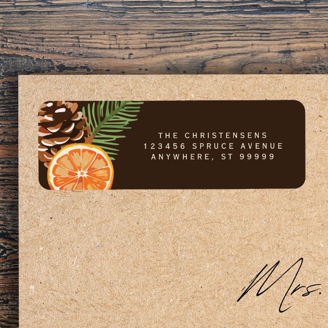 Orange Pinecone Pine Sprig Custom Address Labels (Shown on Return Address Labels)